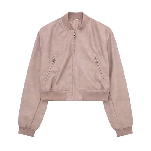 Veste moto femme rose en simili cuir S veste courte motard col montant