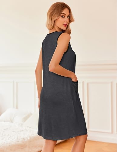 Image of Ekouaer Nightgowns for Women Button Down Sleep Shirts Tank Sleeveless Nightshirt Soft Sleepwear with Pockets