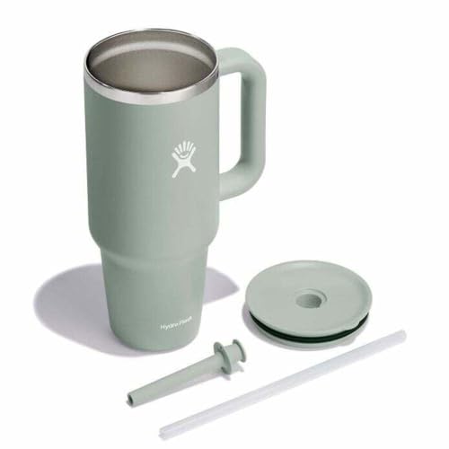 Image of Hydro Flask Travel Tumbler with Handle, Lid and Straw - Insulated Stainless Steel in 40 Oz Tonal Agave Green