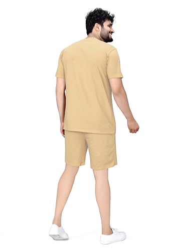 Image of ELLITI Cotton Blend Solid Casual Round Neck Half Sleeve Oversized Co-ord Set Men's, Pyjama Set, Sleepwear Loungewear T-Shirt and Shorts Combo for Men, Night Wear for Men, Night Suit for Men's