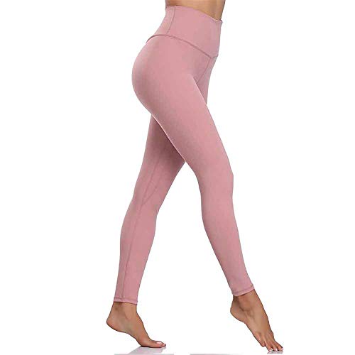 Joyjorya Pantalones de deporte de cintura alta con bolsillos ajustados elásticos de secado rápido para mujer Rosa rosa claro XL