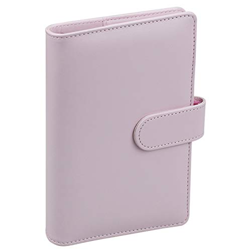 A6 PU Leather Notebook Binder,Refillable 6 Round Ring Binder Cover for A6 Filler Paper,Macaron Notebook Personal Planner Binder with Magnetic Buckle,Pink