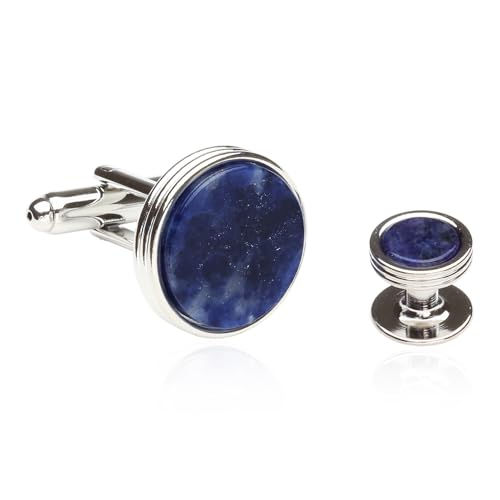 Blue Sodalite Tuxedo Shirt Cufflinks Studs Formal Set for Men with Travel Gift Box Lapis Lazuli Blue Cufflinks and Studs2