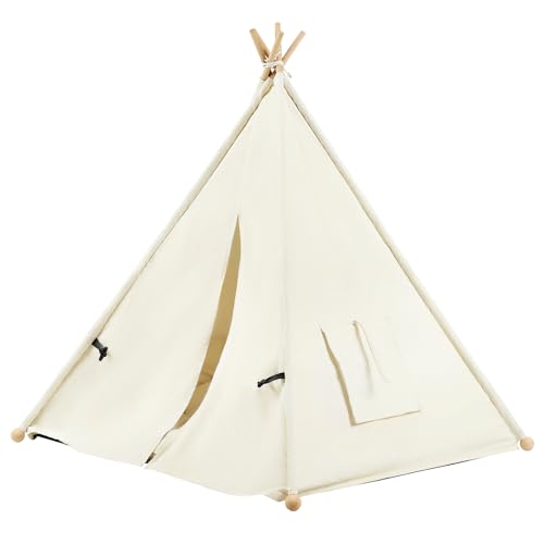 EUGAD Tipi Zelt für Haustiere mit Kissen Haustierzelt für Hunde/Katzen,Katzenhaus Indoor Abnehmbar Waschbar,Tipi Hundezelt Haustierhöhle für Meerschweinchen Kaninchen Hamster Kätzche 75x75x98cm