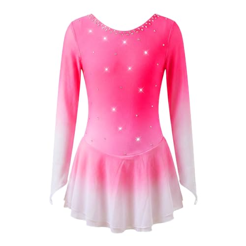 LIUHUO Robe patinage artistique pour femme et fille, rose, XL