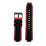 POYNMRE Cinturino for orologio in silicone con interfaccia convessa compatibile cinturino in gomma Citizen Red Devils serie CC3079-11E CC3075-80E CC3039-08(Black Red-black)