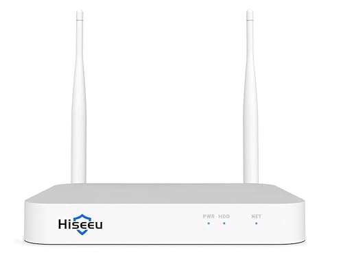 Hiseeu 10CH Wireless Mini White Network Video Recorder, Compatible with 2.5Inch Internal Hard Drive, Add on Hiseeu 3MP/5MP Wireless Camera, Plug-in 12V2A Output Power Adapter