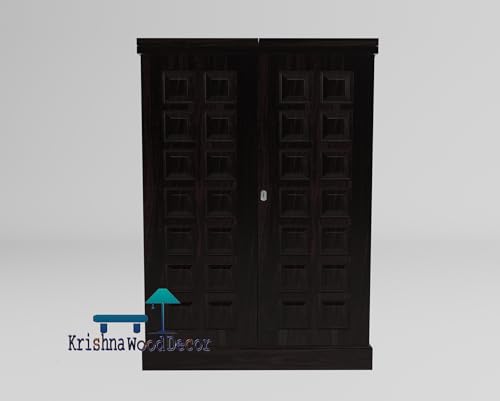 Image of Solid Sheesham Wood Bar Unit Cabinet with Storage Bottle Shelves & Built-in Glass Holder Raised Panel Design Wine Rack Organizer for Living Room, Home & Lounge Dining Cupboard Furniture