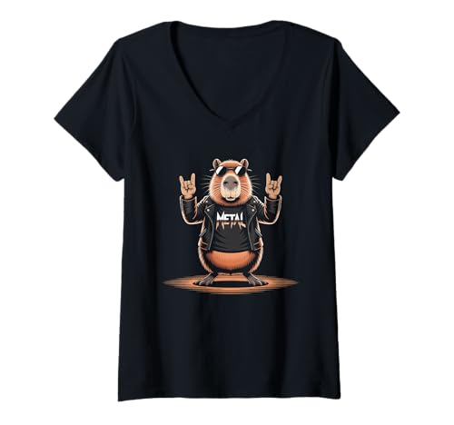 Photo de Femme Death Metal Music Capybara Heavy Metal Rock Music Band T-Shirt avec Col en V
