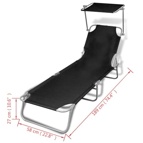 Chaise longue d'extérieur pliante en acier noir avec auvent réglable - 8