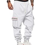 Generisch Cargo Hosen Herren Baggy, Stretch, Baumwolle Arbeitshosen, Sporthose Für Mit Taschen Arbeitshosen Schnittschutzhose Herrenkleidung Chino Jogger (XL, Weiß)