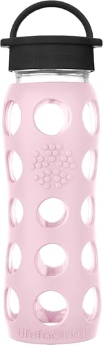 Lifefactory 22-Ounce BPA-Free Glass Water Bottle with Classic Cap and Protective Silicone Sleeve, Desert Rose