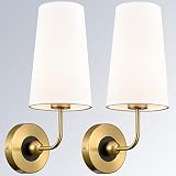 DAYCENT Vintage Gold Wall Sconces Set of Two with Fabric Shade Bathroom Sconce Wall Decor Lamps