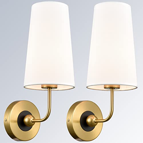 Daycent Vintage Gold Wall Sconces Set Of Two With Fabric Shade Bathroom Sconce Wall Decor Lamps #TOP20