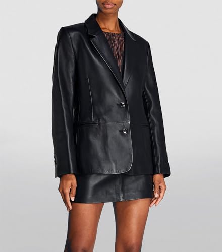 Unleash Your Style Black's 2-Button Casual Coat, Long Sleeves Suit Lambskin Leather Blazer for Women (X-Large, Black) -A Perfect Valentine Blazer2