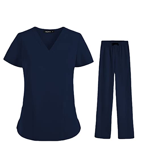 niaahinn Scrub Set for Women Nursing Work Scrub Uniform Pocket Unisex Short-Sleeve V-Neck Suit Clinic Nurse Uniform Set