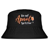 MEJOSER Aperol Geschenk Fischerhut Schwarz Sommerhut Spritztour Hut Aperoli Accessoires Anglerhut für Damen Herren Sommer Fasching Party