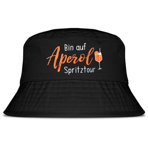 MEJOSER Aperol Geschenk Fischerhut Schwarz Sommerhut Spritztour Hut Aperoli Accessoires Anglerhut für Damen Herren Sommer Fasching Party