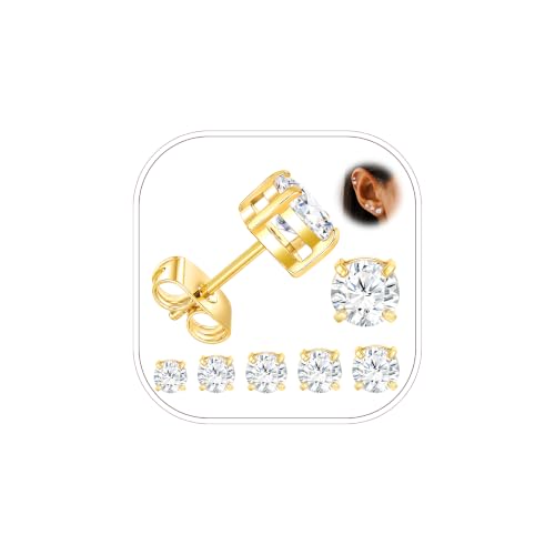 Image of 5 Pairs Hypoallergenic Stud Earrings for Women Men Gold Silver CZ Earrings