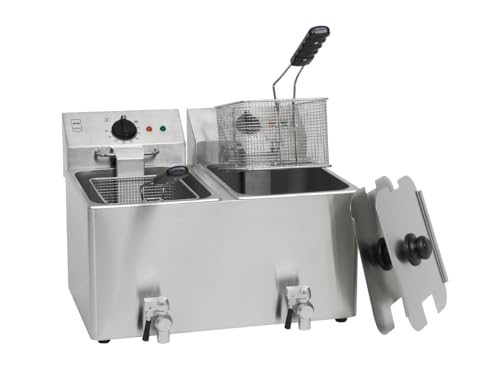 METRO Professional Elektrische Fritteuse GDF3028, Doppelkammer, Edelstahl Fritteuse, 2 x 8 Liter, 2 x 3250 W, schnelle Erhitzung, mit Deckel, Sicherheitsthermostat, Kaltzone, rutschfeste Füße