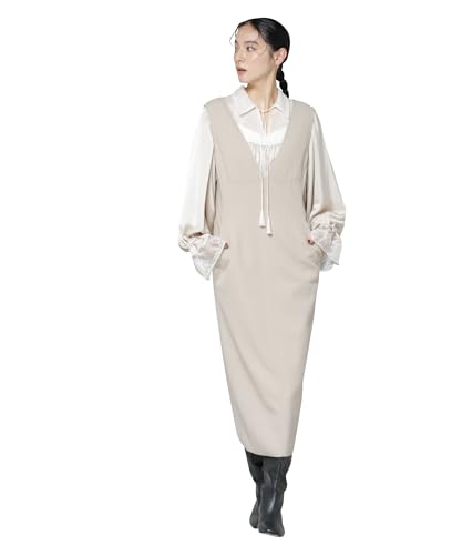 [ナノ・ユニバース] ニードル ジャージー Vネック ワンピース レディース M 041 ライトベージュ 669-5219320