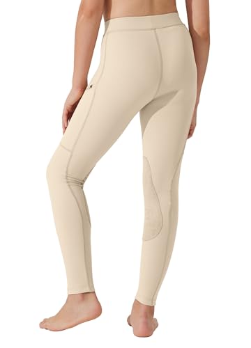 Image of Willit Girls Horse Riding Pants Tights Kids Equestrian Breeches Knee-Patch Youth Schooling Tights Zipper Pockets