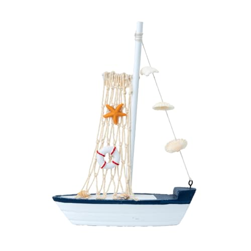 Image of Wooden Decorative Sailboat Nautical Model Showpiece - 15x4x22 cm | Miniature Sailing Boat Showpiece for Home Decor, Living Room, Office & Table Desk Decoration | Dark Blue Border-Donut Tube
