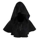 Heliltd Medieval Renaissance Gothic Vintage Black Cloak with Hood Unisex Hooded Cowl Halloween Assassin Priest Monk Cosplay Costume