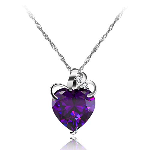 Uloveido Womens Purple Crystal Heart Pendant Necklace for Girls Women White Gold Plated Fashion Heart Jewelry for Mom Grandma Girlfriend N437