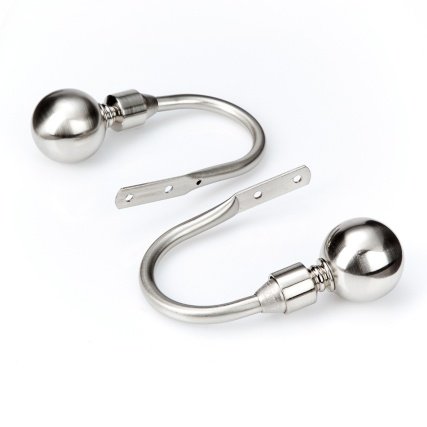 Your Home Online Set Of 2 Metal Ball Chrome Brass Curtain Pole Holdback Tieback Bracket (Brushed Chrome)
