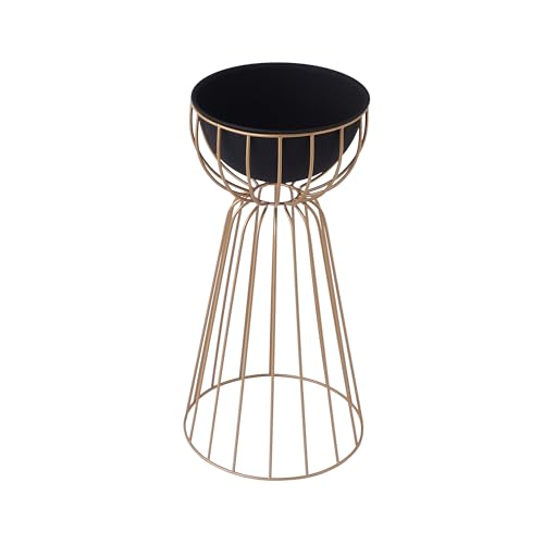 Image of Decor de Maison Handcrafted Twin Medium Bloom Floor planters|Modern Planters |Decorative Metal Planters for Lawn /Garden /Balcony / |Luxury Planter for Living Room /Office /Home (Black Bowl, Large)