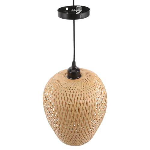 Lustre bambou tressé avec source lumineuse incluse pour éclairage de salle à manger