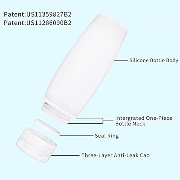 Botellas de viaje de silicona para artículos de tocador, aprobadas por la TSA, juego de 4 recipientes portátiles a prueba de fugas, rellenables, cosméticos, champú, acondicionador de cabello, loción