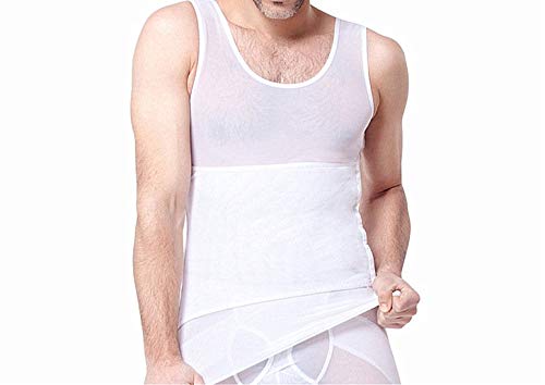 Lardrok Men's Mesh Shapewear Body Compression Shirt Side Hook Vest Tummy Tight Tank, 1-White-(Vest &Waistband), X-Large #TOP2