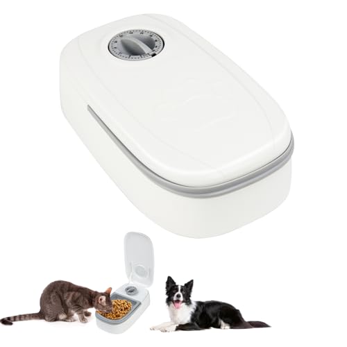 Automatic Pet Feeder with Timer - 48-Hour Timer Automatic Feeders for Cats and Dogs, 350ml Cat Food Dispenser Automatic, Automatic Open (Need Battery, No Cool Pack)