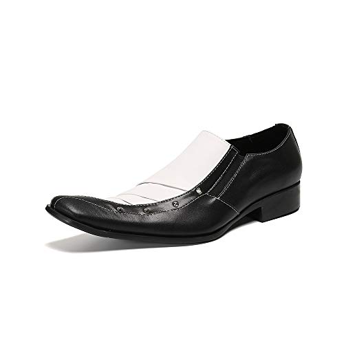 Formal Loafer Dress Oxford for Men Two Tones Fold Texture Loafers for Men Block Heel Slip On for Meeting Genuine Leather(9)