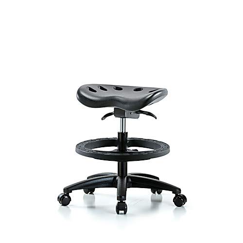 Thomas Scientific PTMBSO-RG-NF-RG-BLK, Polyurethane Tractor Sit-Stand Medium Bench Height Stool, Nylon Base, Without Foot Ring, Glides, Black
