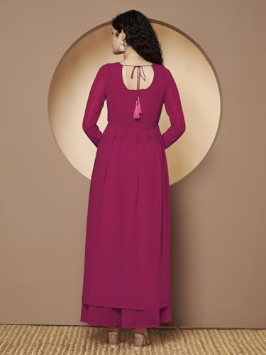 Image of PH POSHAKHUB Women A-Line Nyra Cut Kurta with Sharara in Georgette with Aari Work