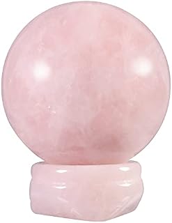 Nupuyai Rose Quartz Crystal Ball Stone with Stand for Reiki Chakra Healing, Carved Polished Sphere Stone Spiritual Ornament Home Office Decor