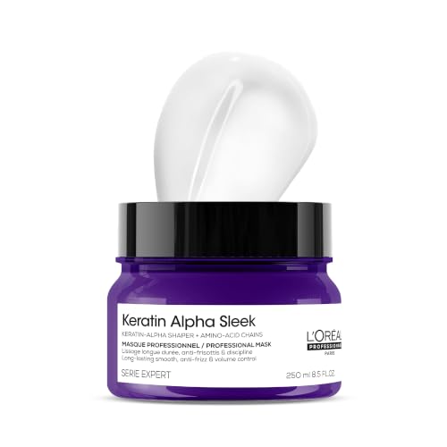 Image of L'Oreal Professionnel Keratin Alpha Sleek Hair Mask for Frizz Control and smoothness | 84% Less frizz, 5X Instant smoothness |Nourishing & smoothing hair mask for damaged & frizzy hair |250 ml