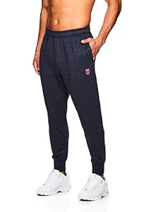 Image of K-Swiss Men's Fleece Jogger Pants - Performance Workout & Running Sweatpants w/Pockets - Tape Navy Heather Blue, Large