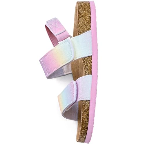 Image of Torotto Girls Boys Sandals with Cork Footbed Adjustable Straps Summer Glitter Slides Sandals Open Toes Flat for Kids Toddler