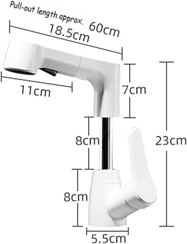 Robinet de lavabo extractible blanc avec douchette rotative 360 pour salle de bain - 3
