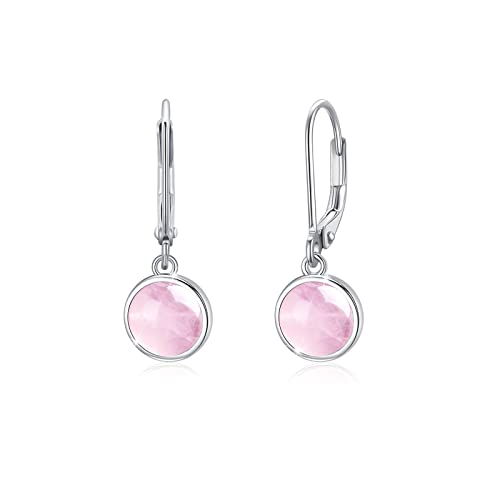 CUOKA MIRACLE Rose Quartz Leverback Drop Earrings 925 Sterling Silver Pink Healing Crystal Leverback Dangle Earrings Hypoallergenic Healing Crystal Earrings Jewelry for Women Mom