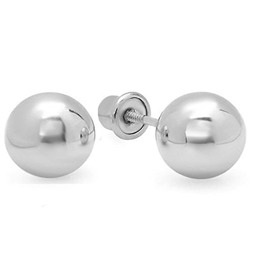 Dazzlingrock Collection Ball 8mm Stud Earrings with Screw Backings, 14K Solid White Gold