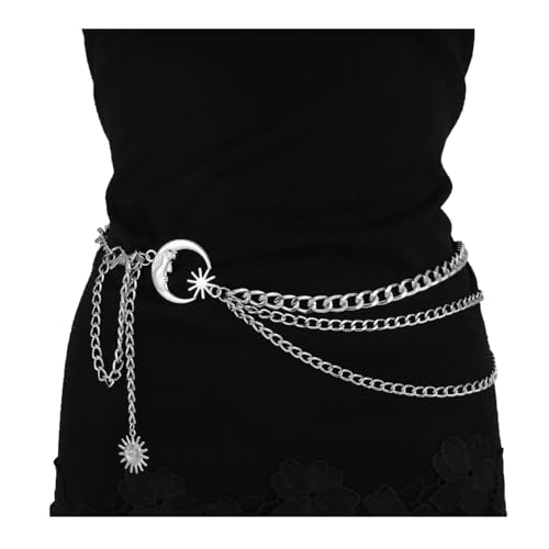 MILAKOO 3 Layered Metal Waist Chain Belt for Women Moon & Sun Belly Belt Body Chain Jewelry for Dress Jeans2