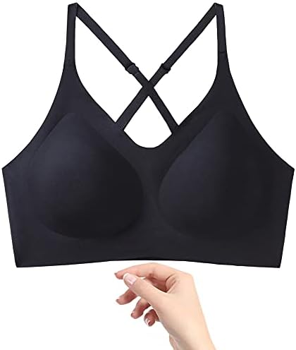 PRETTYWELL Bralettes for Women Comfort Bra, Cross Back Adjustable Bralette Bra, Seamless Everyday Bras for Women A-C Cup (Black, M)