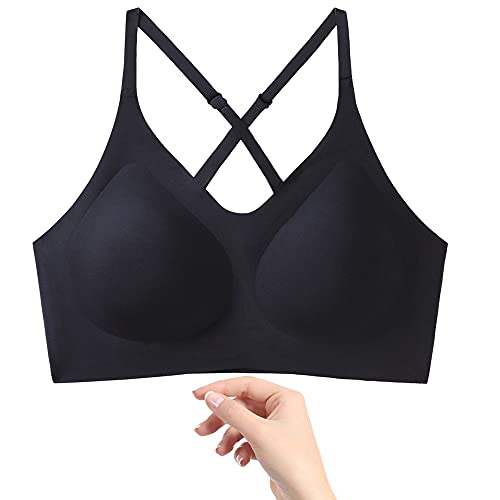 Prettywell Bralettes For Women Comfort Bra, Cross Back Adjustable Bralette Bra, Seamless Everyday Bras For Women A-C Cup (Black, M) #TOP4