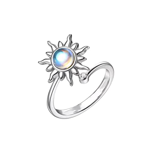 Bagues Fidget en argent pour femmes, bague ouverte réglable, bague fleur de soleil en acier inoxydable, jouet bague anti-stress, cadeau pour femme maman petite amie Cover