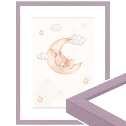 WANDStyle Cadre photo pour dessin enfant, cadres photo 21x30 cm, encadrement violet, cadre dessin enfant à changer A4, frame 30x21, encadrement à suspendre,...